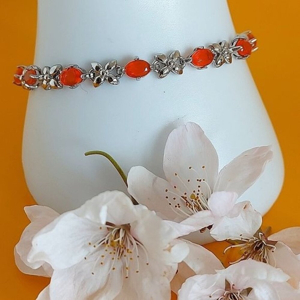 Clarity Enhanced‎ Oval Orange Opal 6x4mm 925 Sterling Silver Bracelet 7.5"